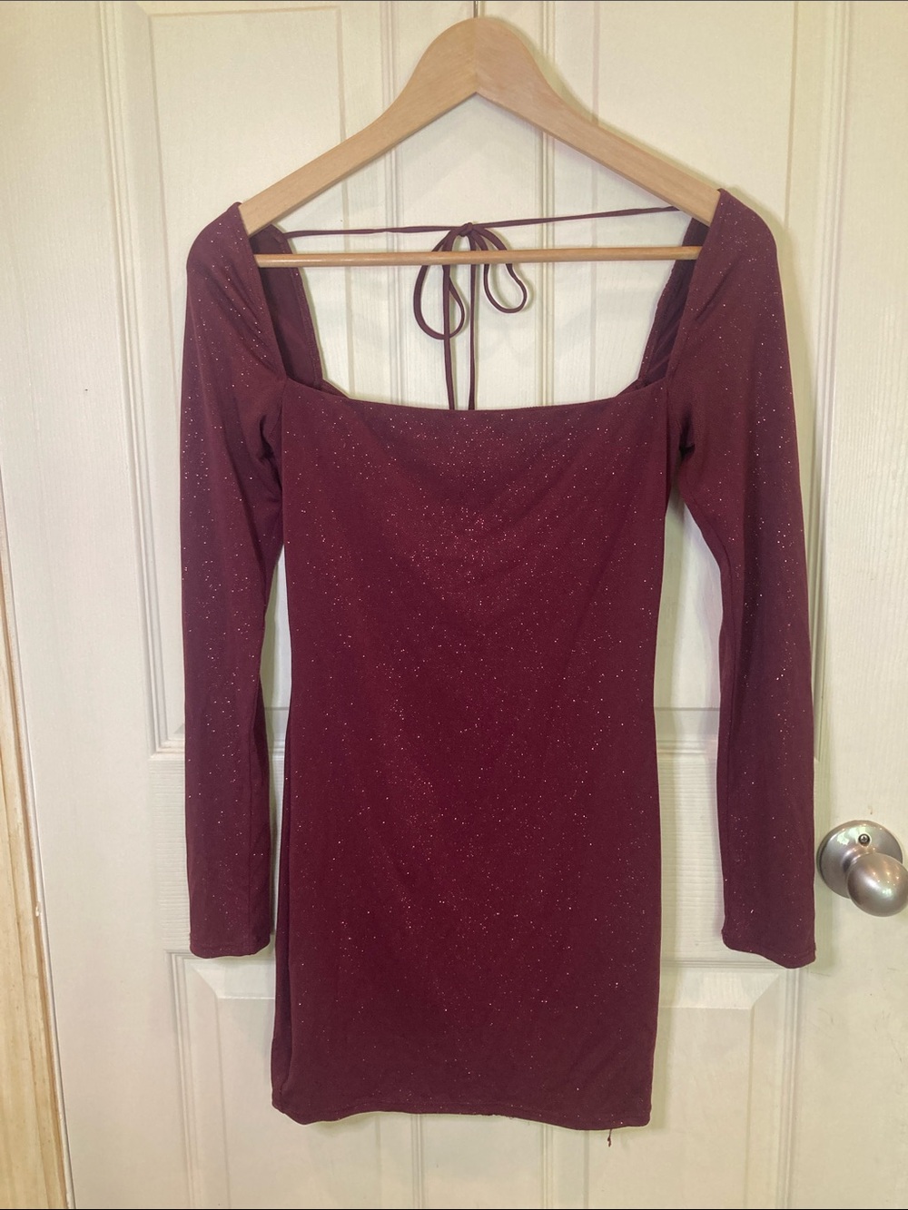 Lucy in the Sky Burgundy Sparkle Long Sleeve Midi Dress